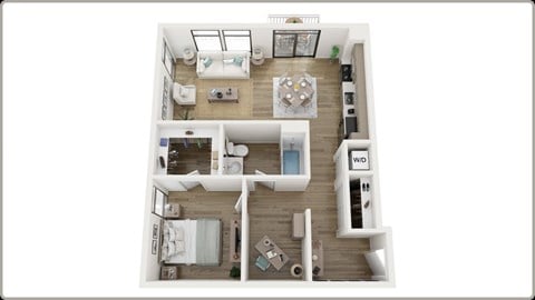 Floor plan for 1 bed, 1 bath, 721 sqft